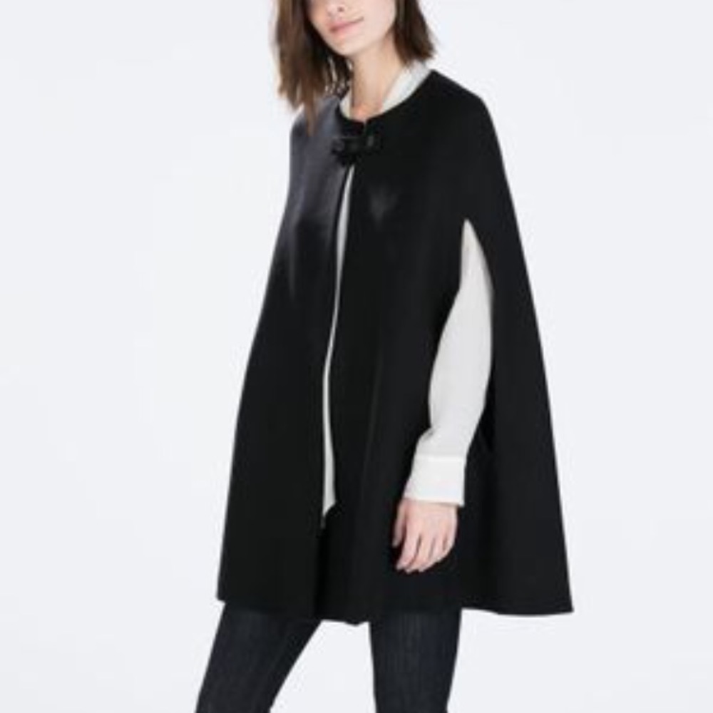NWT ZARA BLACK WOOL CAPE PONCHO BLAZER JACKET